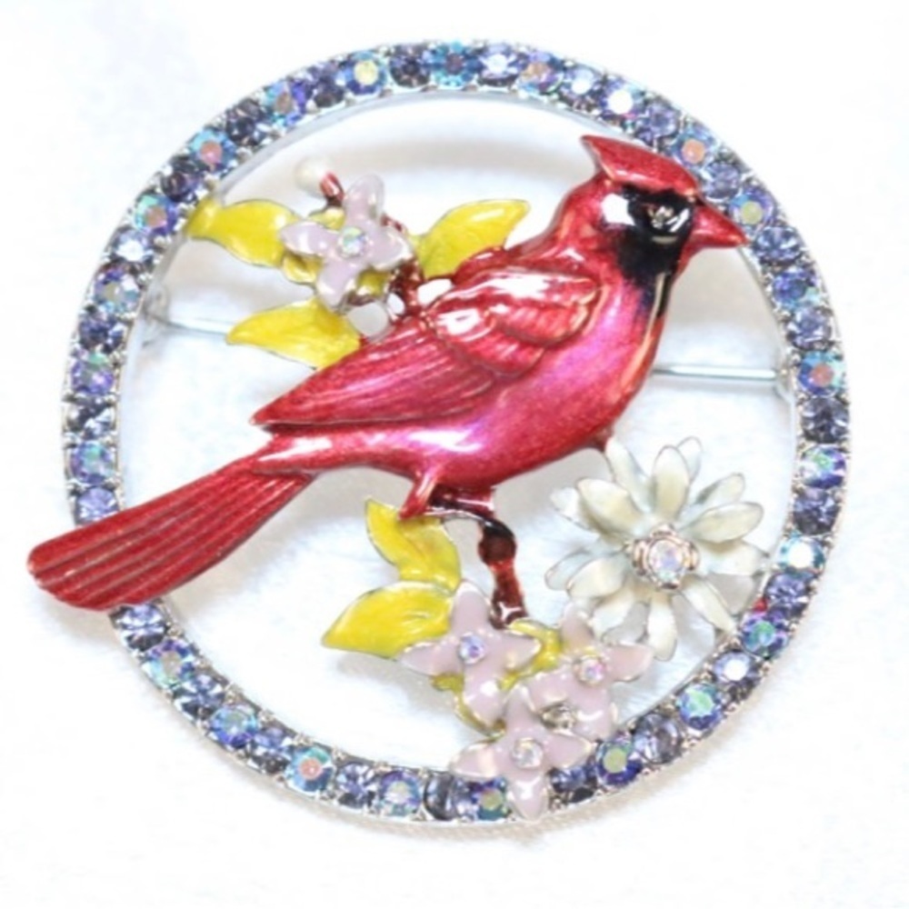 Kirks‎ Folly Silver tone Cardinal Floral Brooch